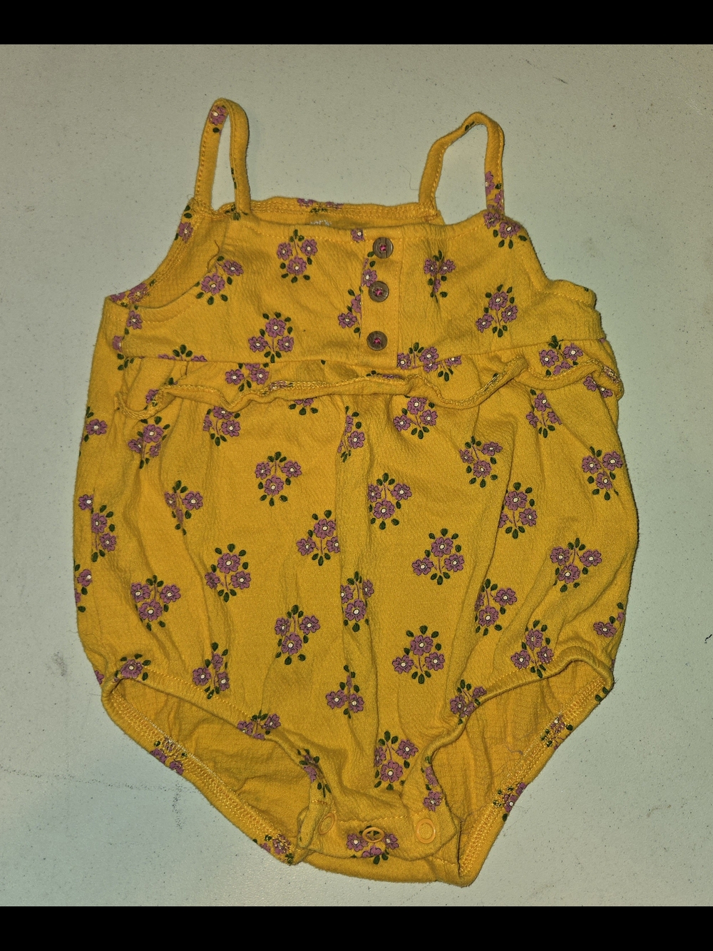 Carter's Yellow Floral Bubble Romper with Ruffle SZ 9 Months